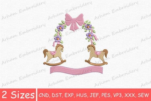 Charming Rocking Horse Floral Wreath Bow Frame