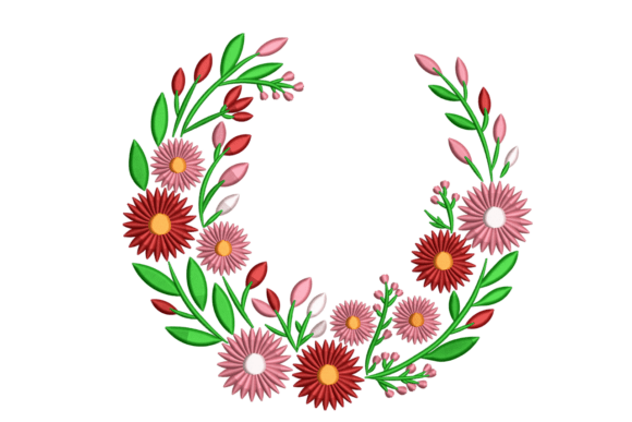 Floral Half Wreath: A Graceful Embroidery Design