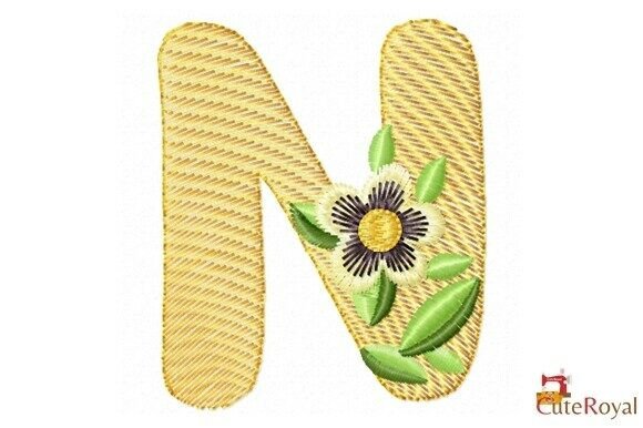 Floral Letter N – Monogram: A Delicate Embroidery Design