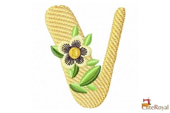 Floral Letter V – Monogram: A Delicate Embroidery Design