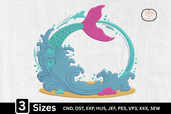 Magical Ocean Mermaid Tail Embroidery Design