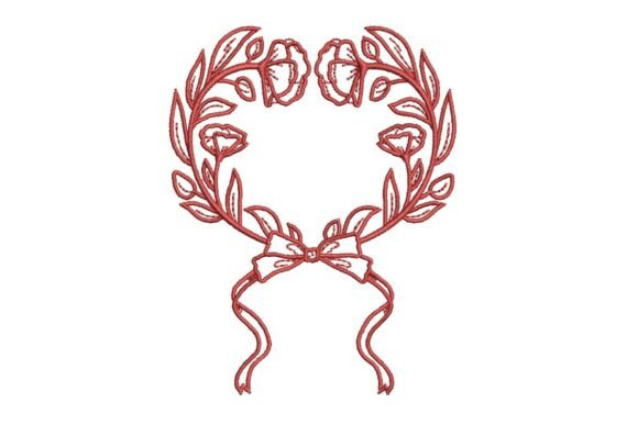 Red Poppy Bow Wreath: A Delicate Embroidery Design