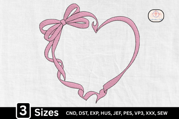 Romantic Pink Bow Heart: A Feminine Embroidery Delight